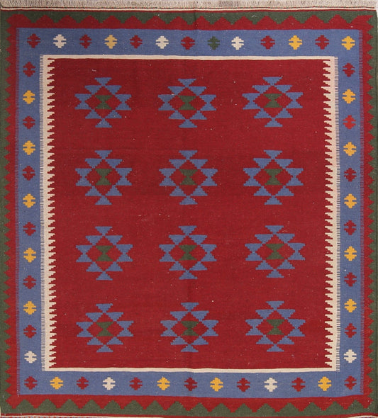 Red Geometric Kilim Shiraz Persian Area Rug 5x7