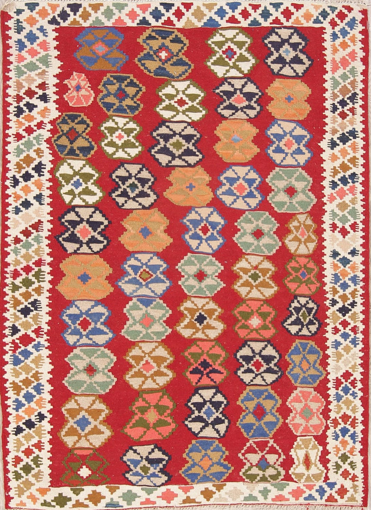 Red Geometric Kilim Shiraz Persian Area Rug 4x6