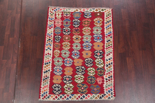 Red Geometric Kilim Shiraz Persian Area Rug 4x6