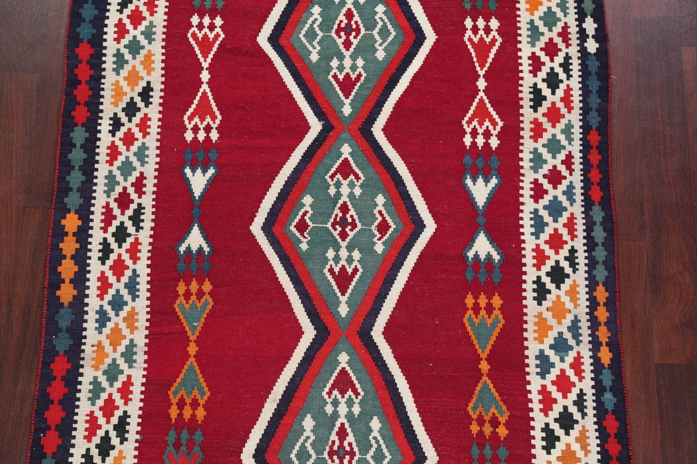 Red Geometric Kilim Shiraz Persian Area Rug 5x7