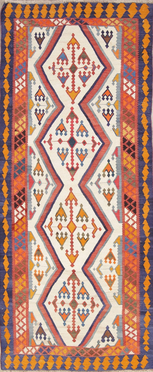 Vegetable Dye Flat-Weave Tribal Kilim Shiraz Persian Runner Rug 4x10
