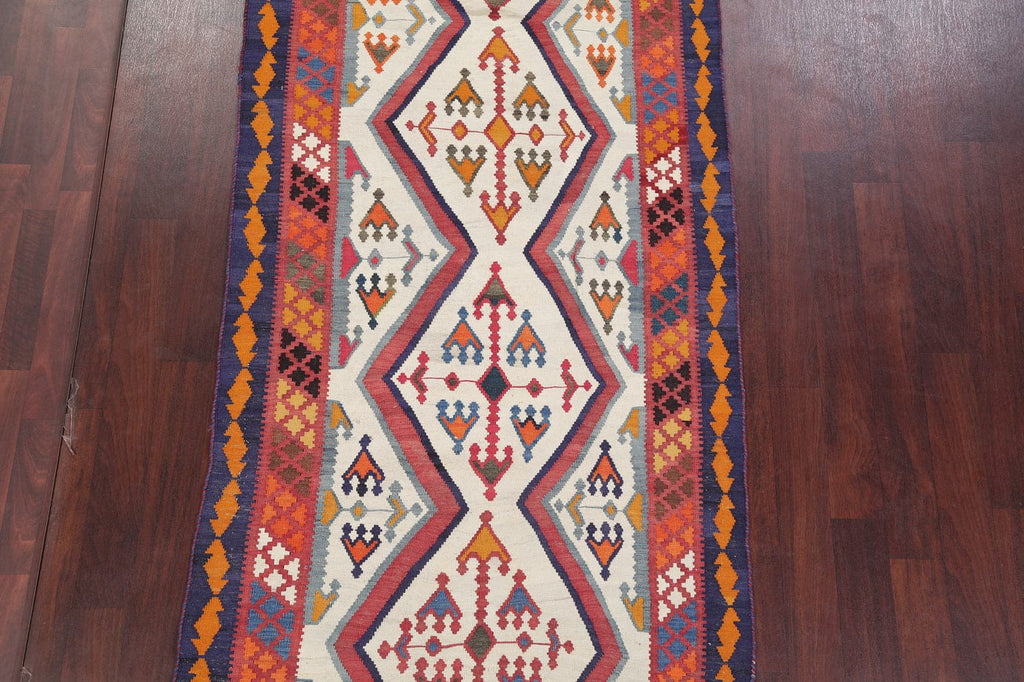Vegetable Dye Flat-Weave Tribal Kilim Shiraz Persian Runner Rug 4x10