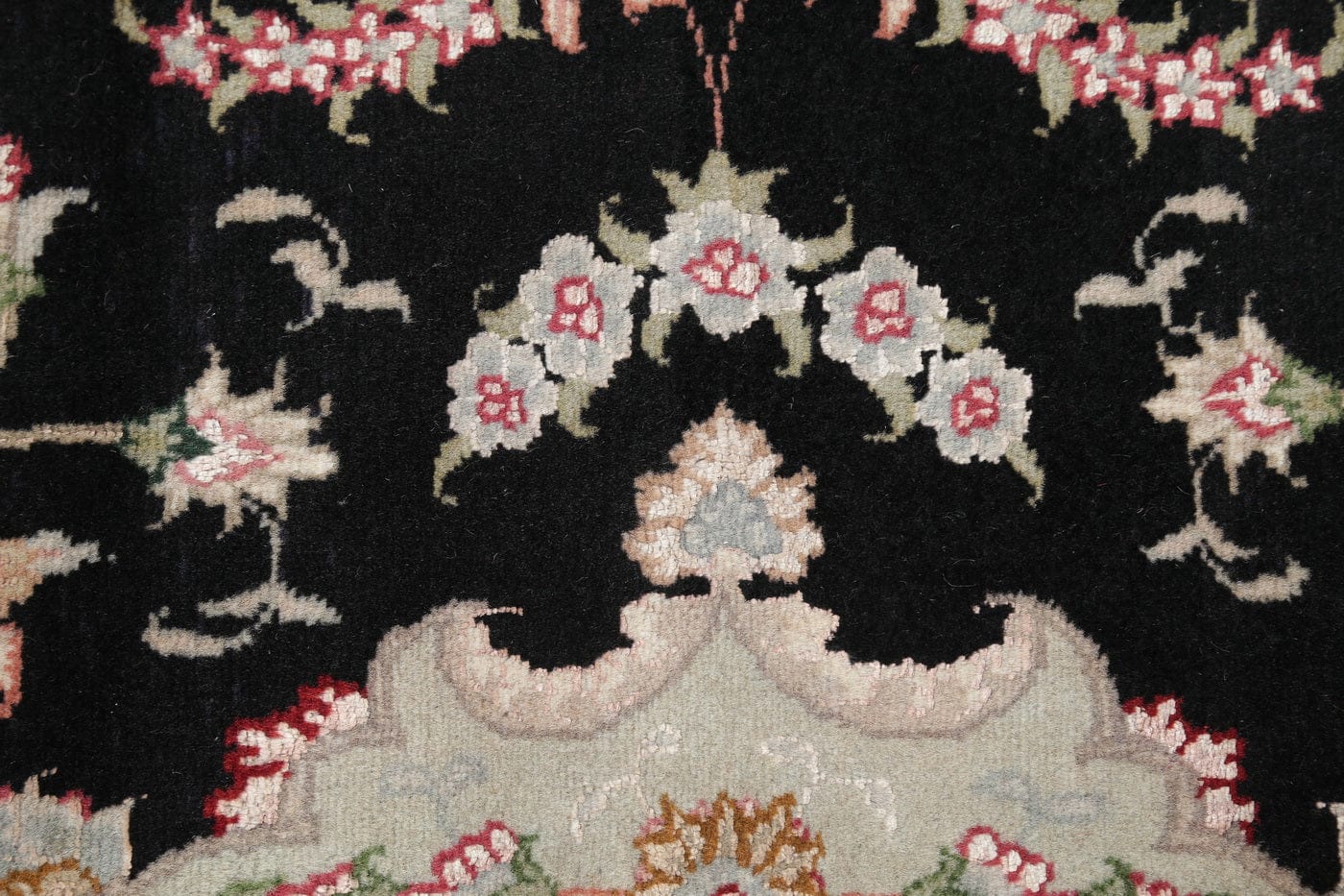 Black Floral Tabriz Persian Runner Rug 3x10