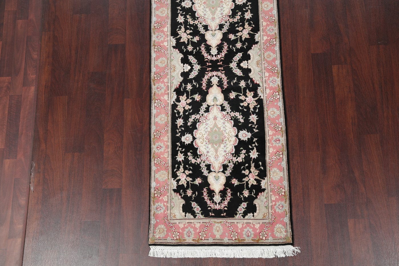 Black Floral Tabriz Persian Runner Rug 3x10