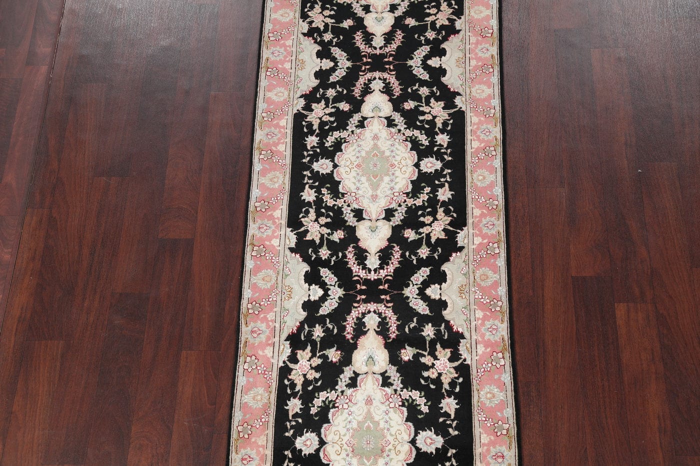 Black Floral Tabriz Persian Runner Rug 3x10