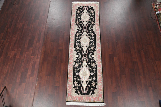 Black Floral Tabriz Persian Runner Rug 3x10