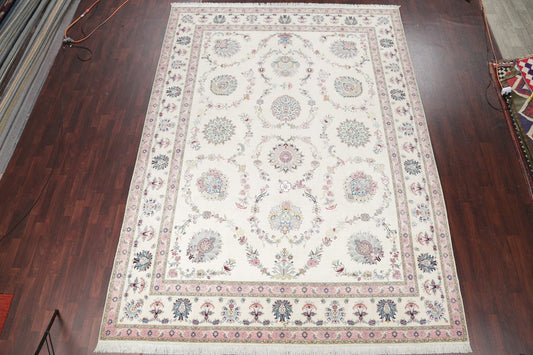 Masterpiece Silk Ivory Tabriz Persian Area Rug 10x13