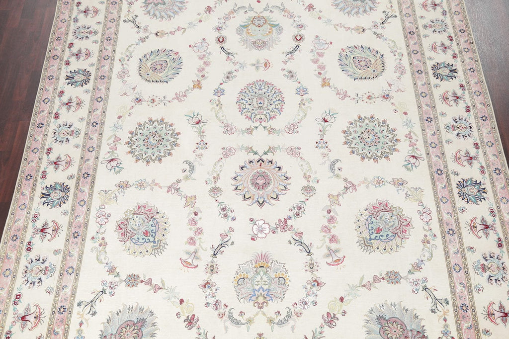 Masterpiece Silk Ivory Tabriz Persian Area Rug 10x13