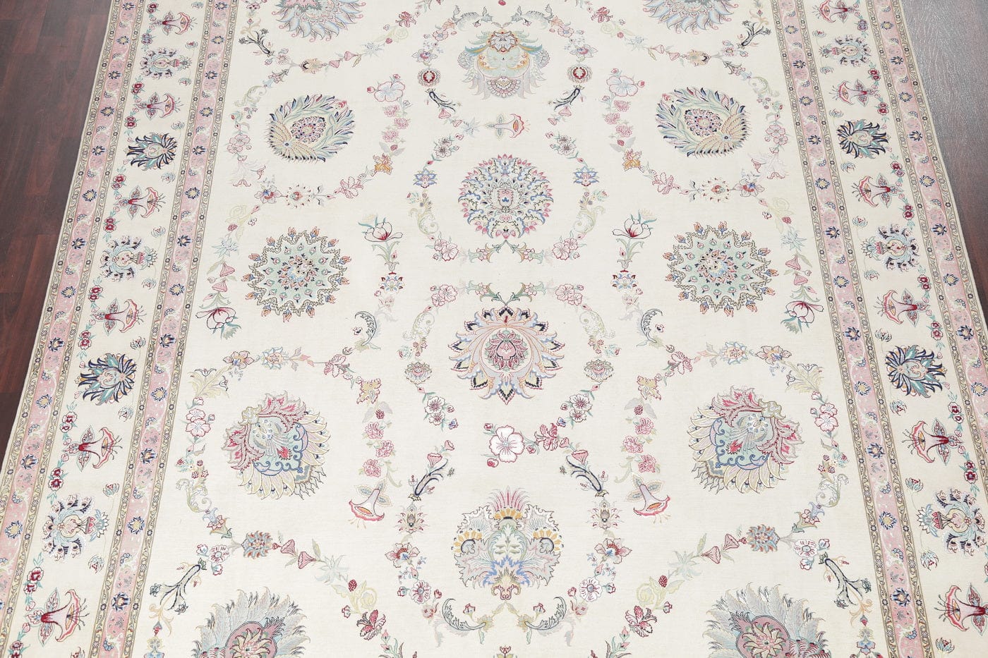 Masterpiece Silk Ivory Tabriz Persian Area Rug 10x13