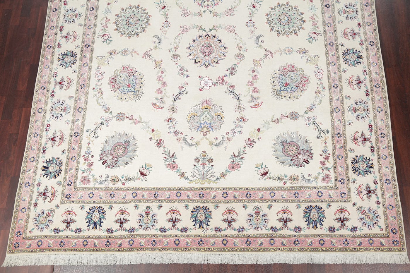 Masterpiece Silk Ivory Tabriz Persian Area Rug 10x13