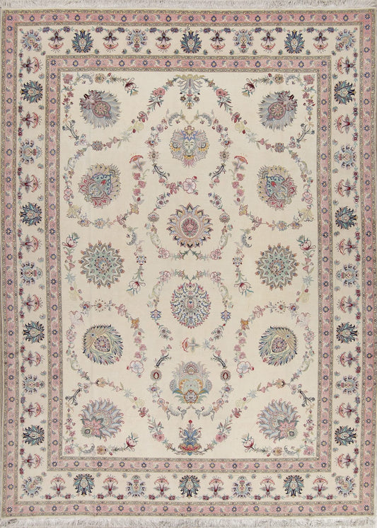 Masterpiece Silk Ivory Tabriz Persian Area Rug 10x13