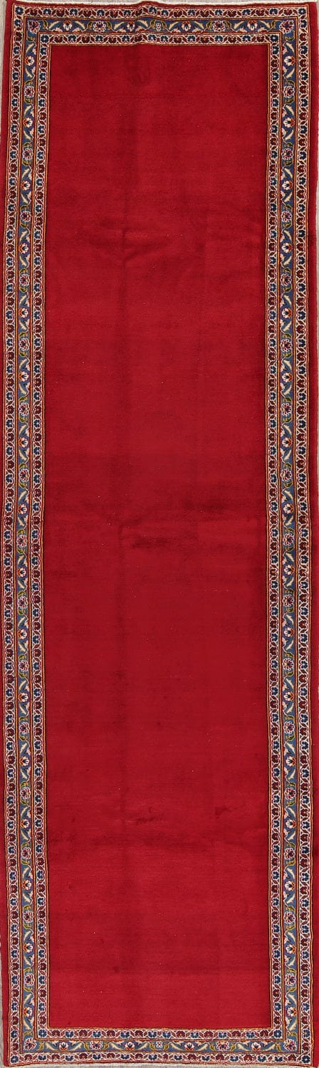 Red Floral Solid Kashan Persian Runner Rug 4x13