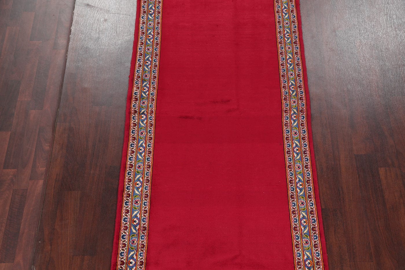 Red Floral Solid Kashan Persian Runner Rug 4x13