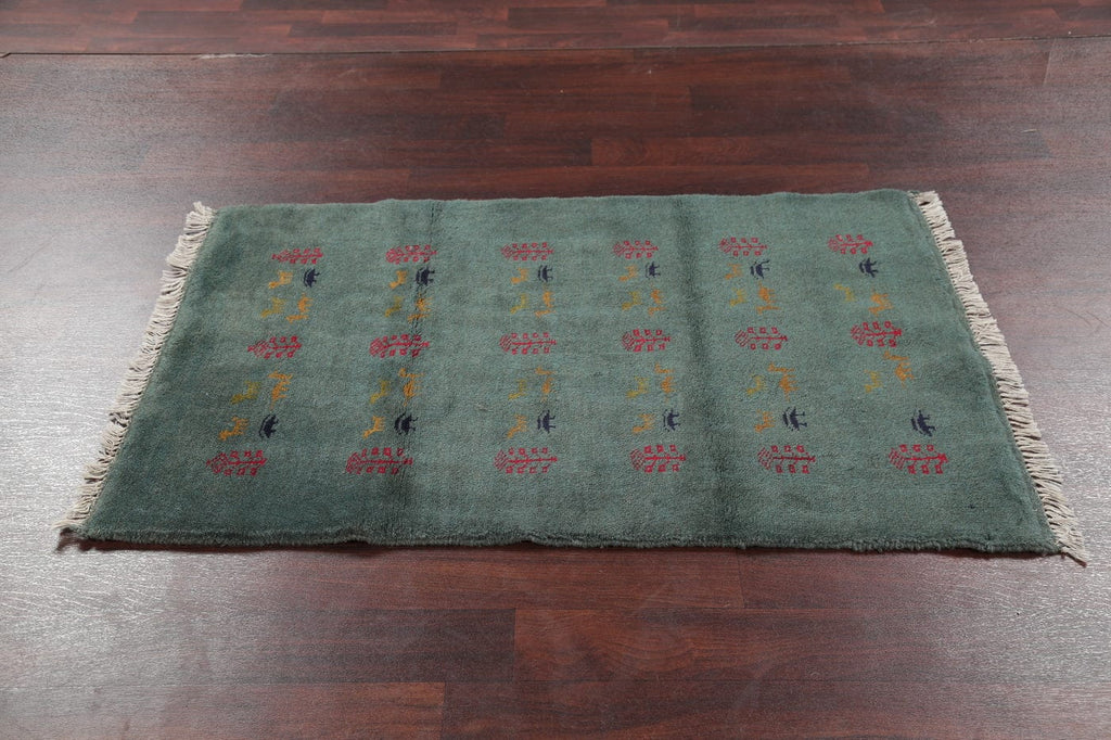 Green Tribal Gabbeh Shiraz Persian Wool Rug 3x5