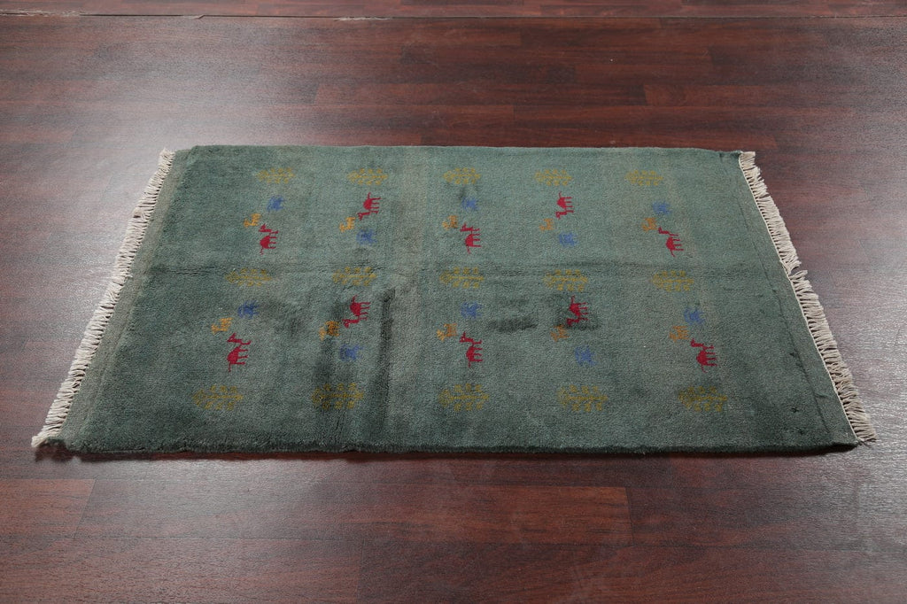 Green Tribal Gabbeh Shiraz Persian Wool Rug 3x5