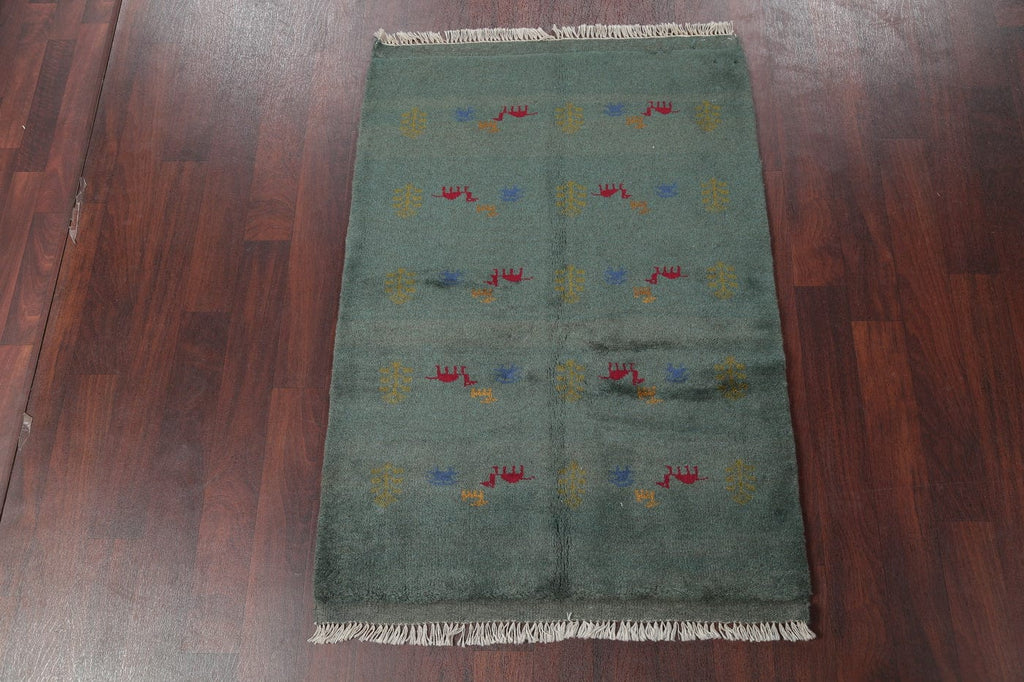 Green Tribal Gabbeh Shiraz Persian Wool Rug 3x5