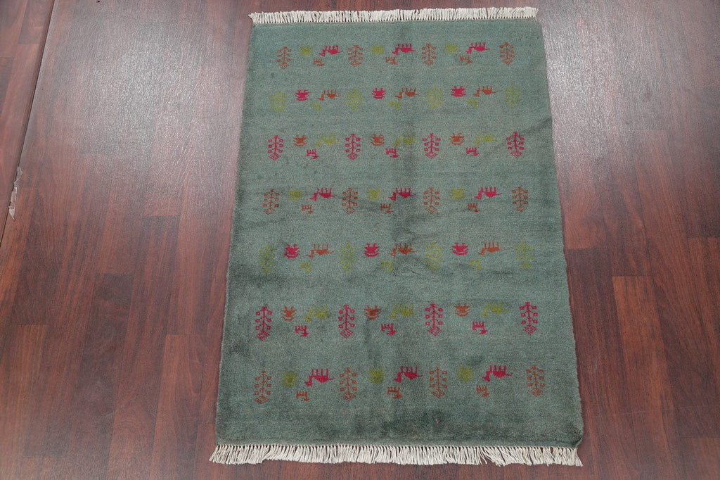 Green Tribal Gabbeh Shiraz Persian Wool Rug 4x5