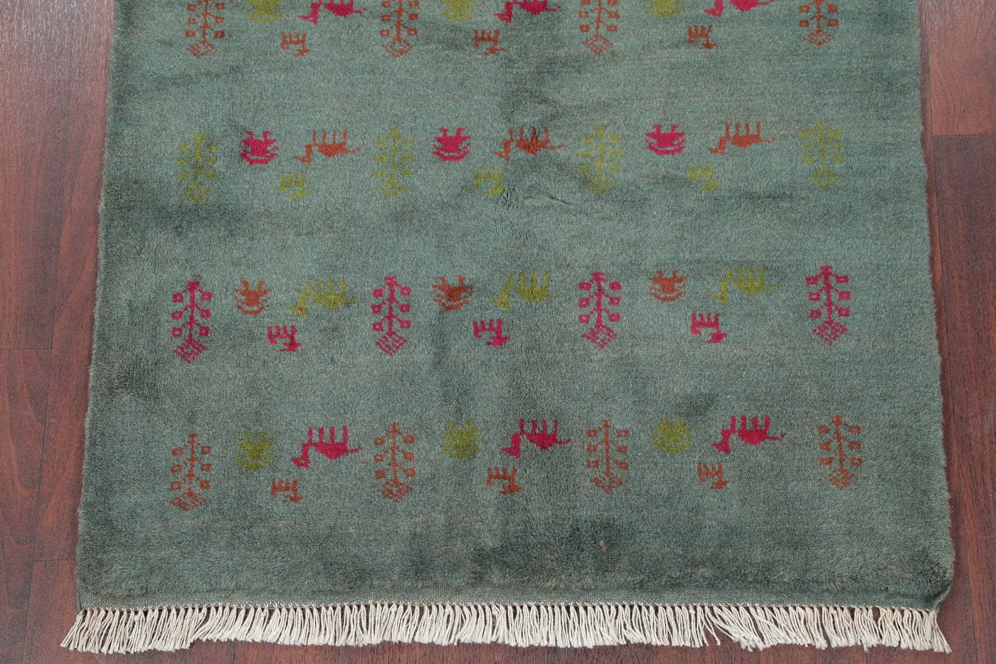 Green Tribal Gabbeh Shiraz Persian Wool Rug 4x5