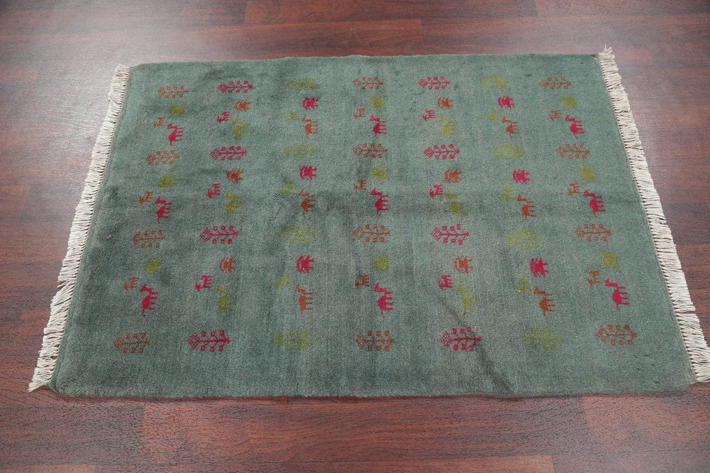 Green Tribal Gabbeh Shiraz Persian Wool Rug 4x5