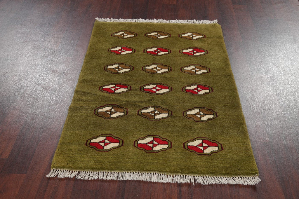Green Geometric Gabbeh Shiraz Persian Wool Rug 3x5