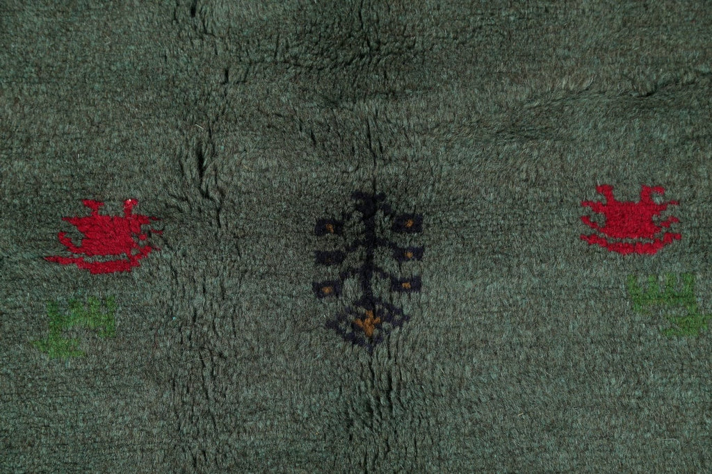 Green Tribal Gabbeh Shiraz Persian Hand-Knotted 4x7 Wool Area Rug