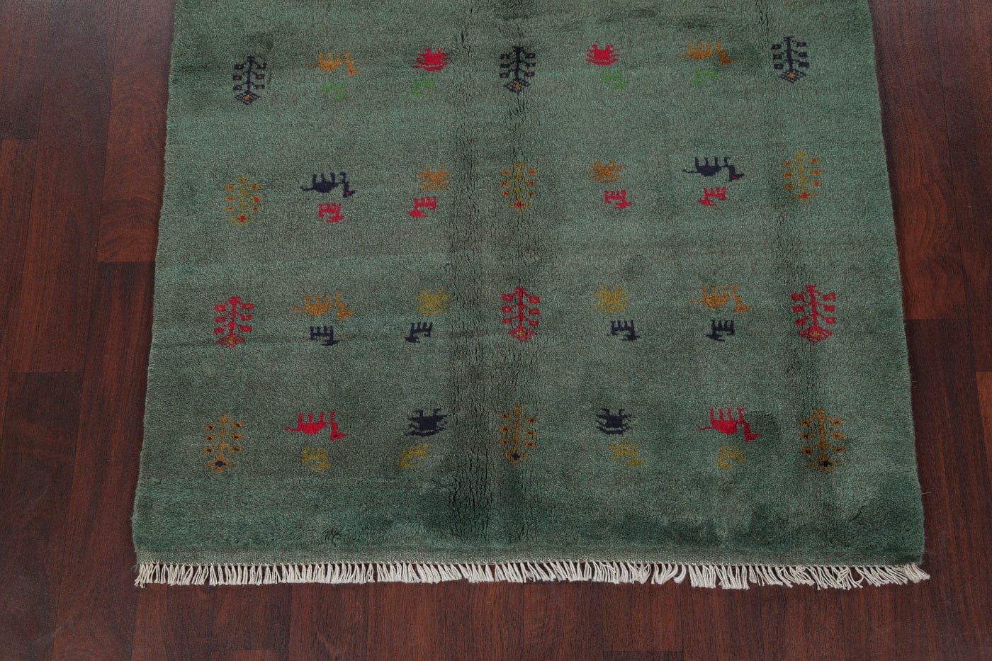 Green Tribal Gabbeh Shiraz Persian Hand-Knotted 4x7 Wool Area Rug