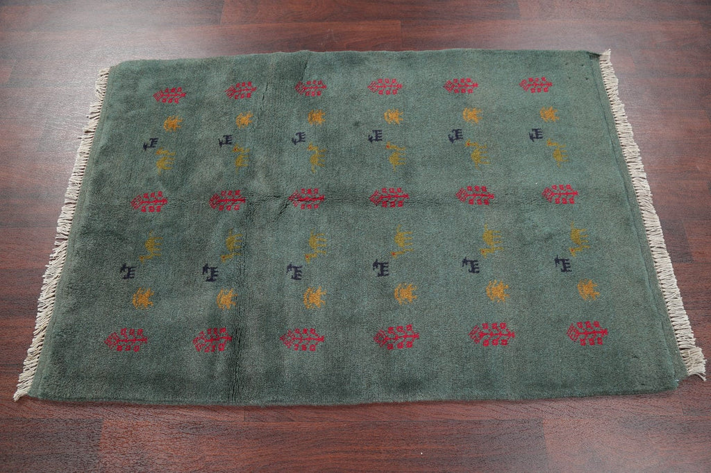 Green Tribal Gabbeh Shiraz Persian Wool Rug 4x5