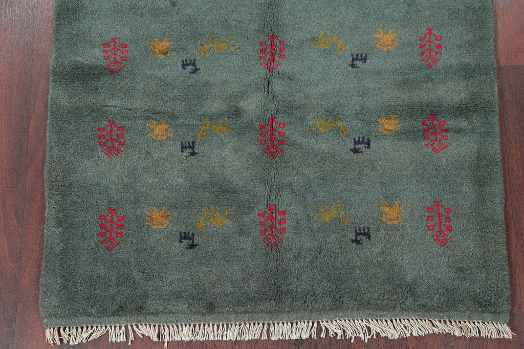 Green Tribal Gabbeh Shiraz Persian Wool Rug 4x5