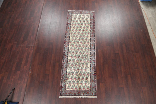 Ivory All-Over Floral Kerman Persian Runner Rug 3x9