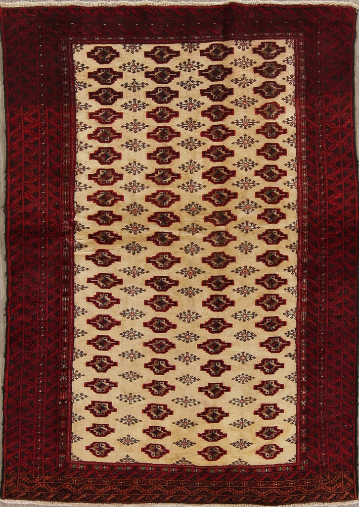 Beige Geometric Turkoman Bokhara Persian Area Rug 4x6