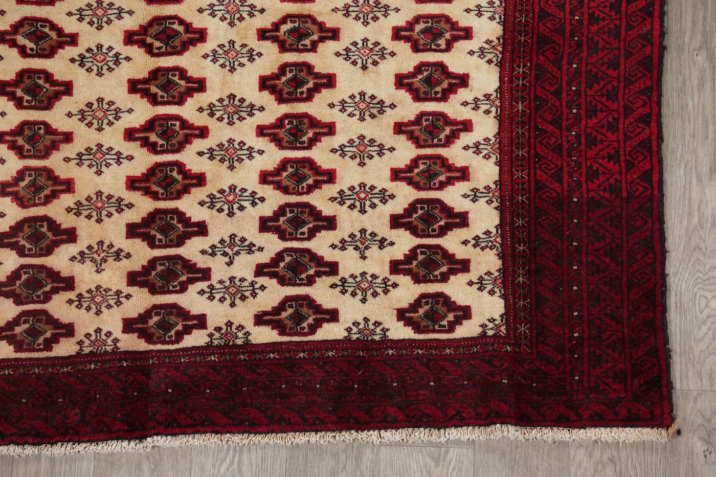 Beige Geometric Turkoman Bokhara Persian Area Rug 4x6