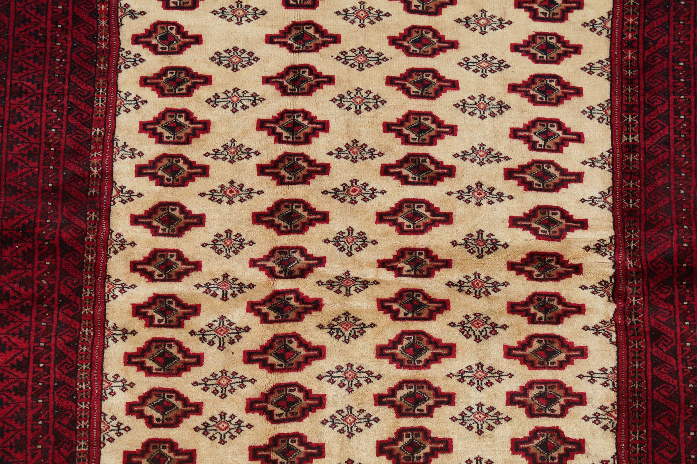 Beige Geometric Turkoman Bokhara Persian Area Rug 4x6