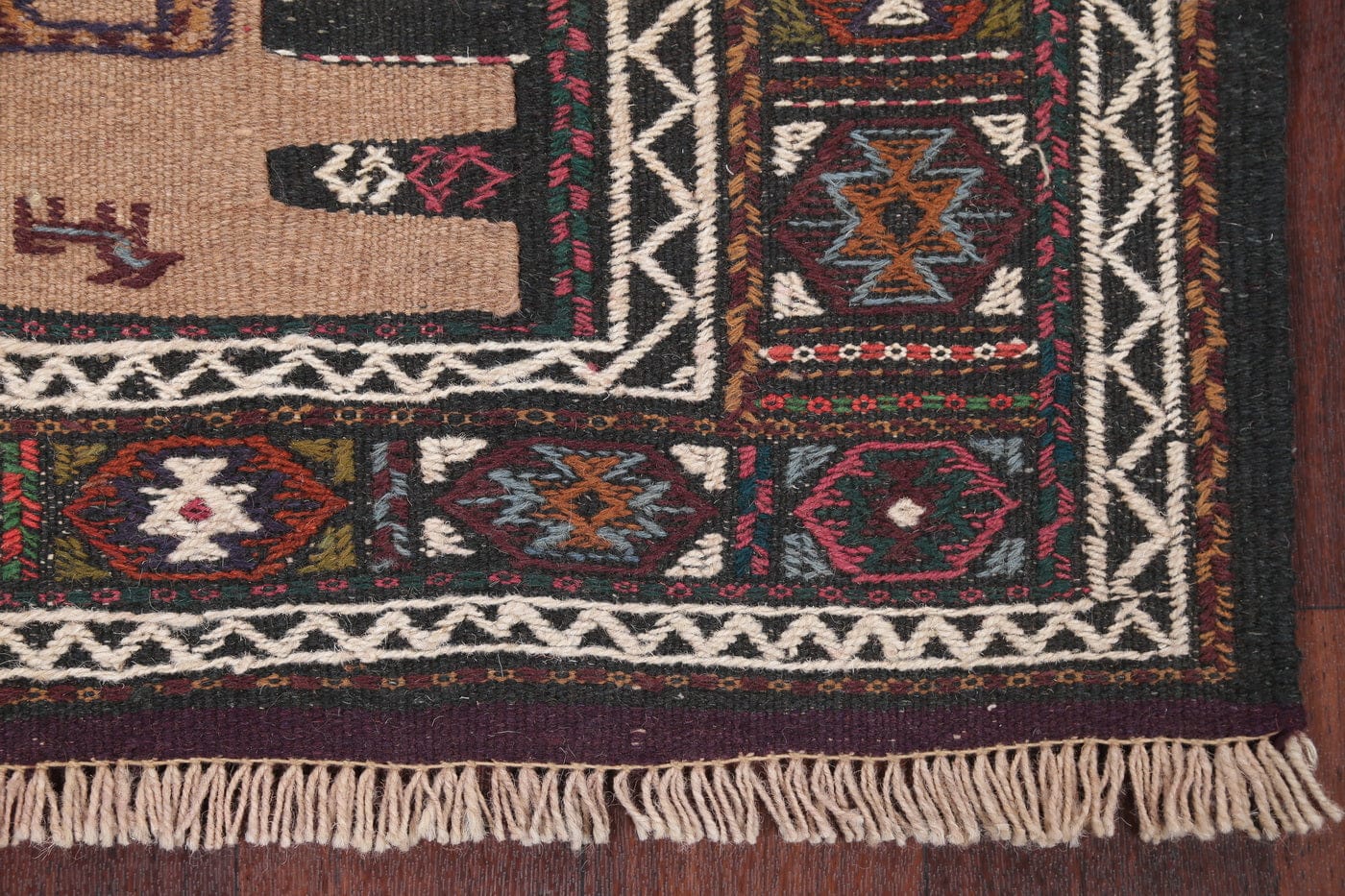 Tribal Fuchsia Beige Kilim Shiraz Persian 3x6 Wool Rug
