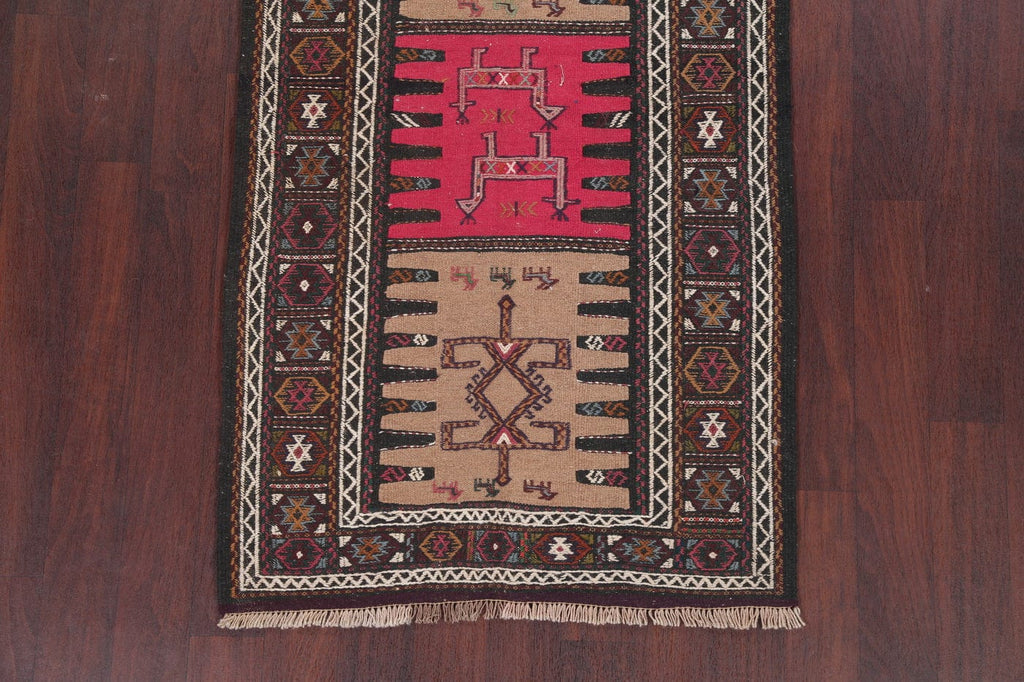 Tribal Fuchsia Beige Kilim Shiraz Persian 3x6 Wool Rug