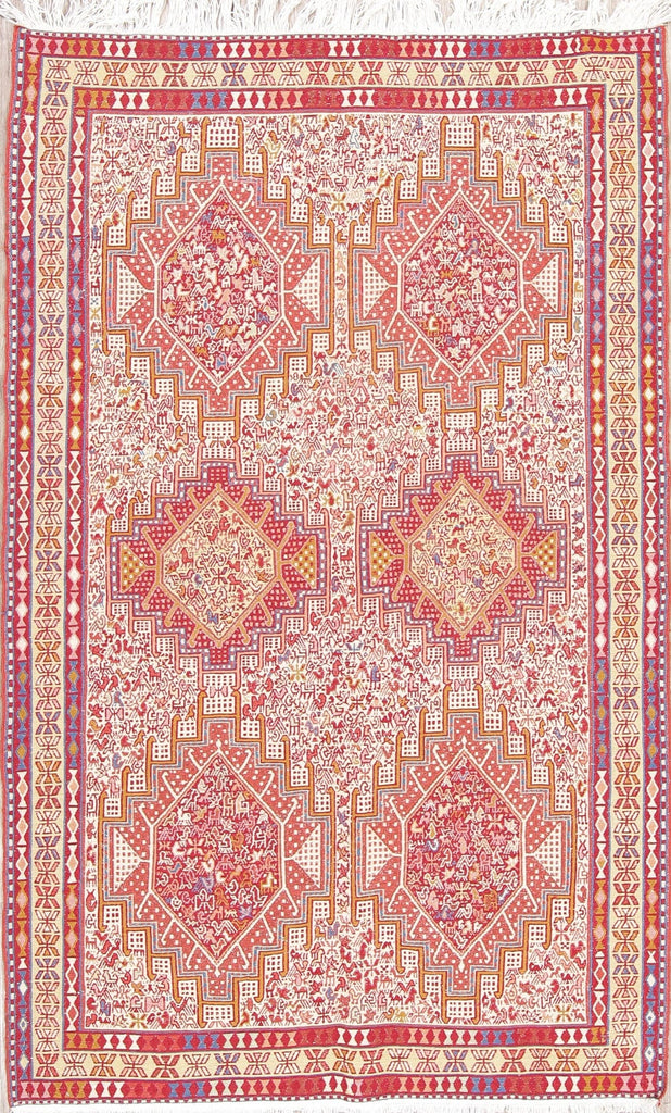 Wool/Silk Geometric Tribal Kilim Kashkoli Persian Area Rug 4x7