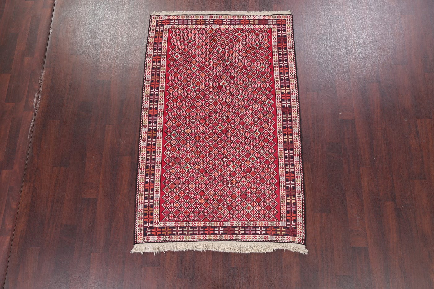 All-Over Geometric Kilim Shiraz Persian Area Rug 4x7