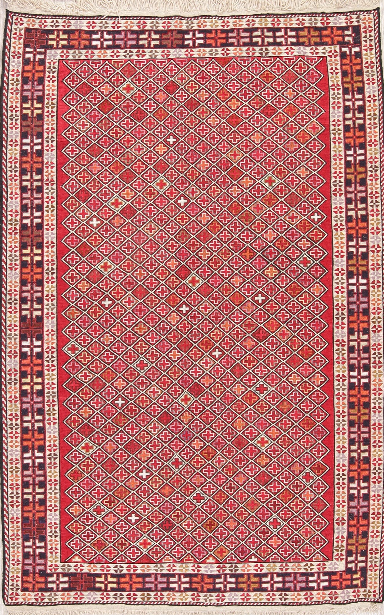 All-Over Geometric Kilim Shiraz Persian Area Rug 4x7