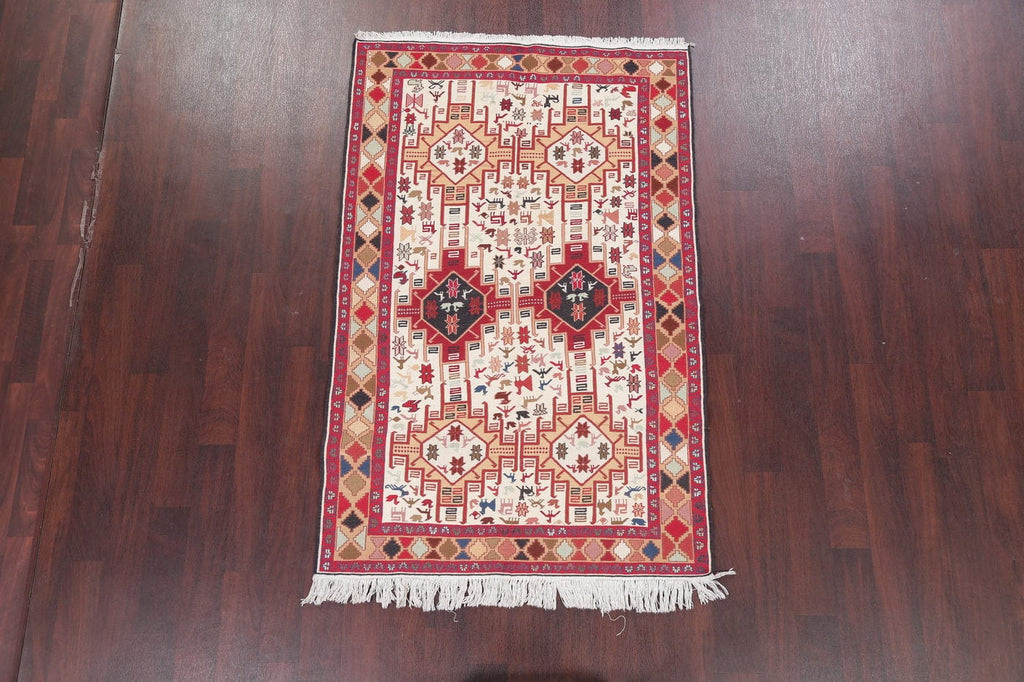 Wool/Silk Tribal Kilim Qashqai Persian Area Rug 4x6