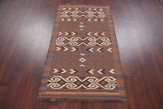 Brown Geometric Kilim Shiraz Persian Area Rug 3x6