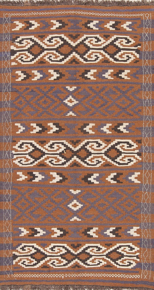 Brown Geometric Kilim Shiraz Persian Area Rug 3x6