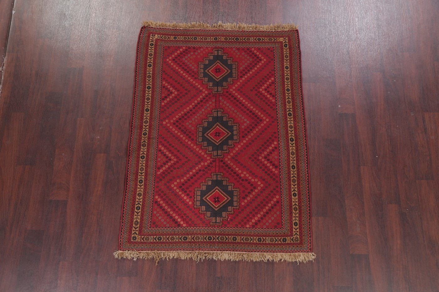 Red Geometric Kilim Shiraz Persian Area Rug 4x6