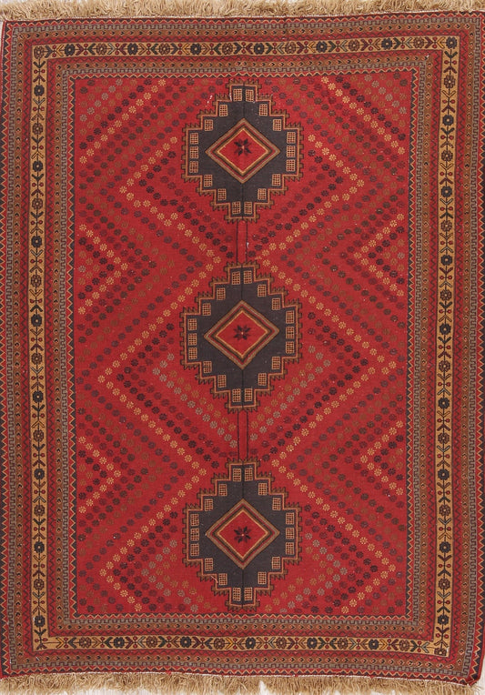 Red Geometric Kilim Shiraz Persian Area Rug 4x6