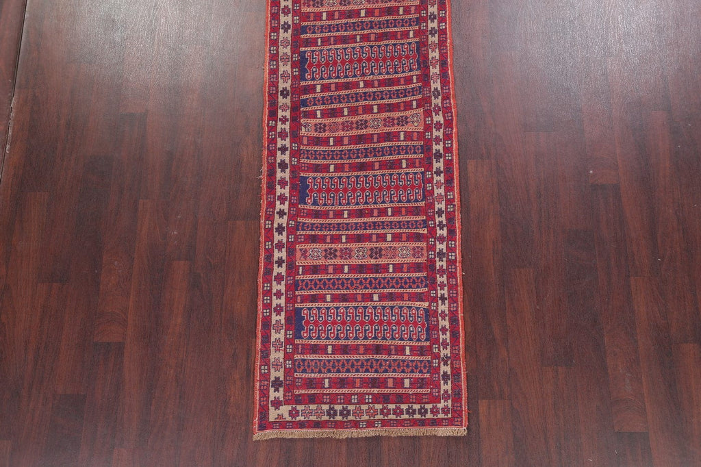 Hand-Woven Red Geometric Kilim Shiraz Persian Runner Wool Rug 3x9