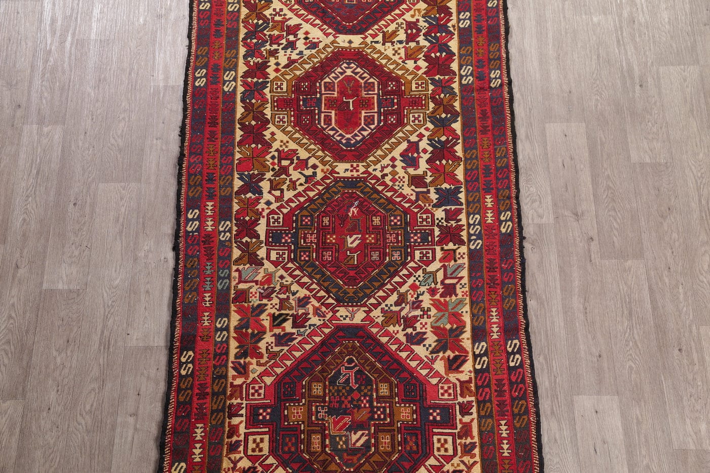 Hand-Woven Geometric Kilim Shiraz Persian Runner Rug Wool 4x9