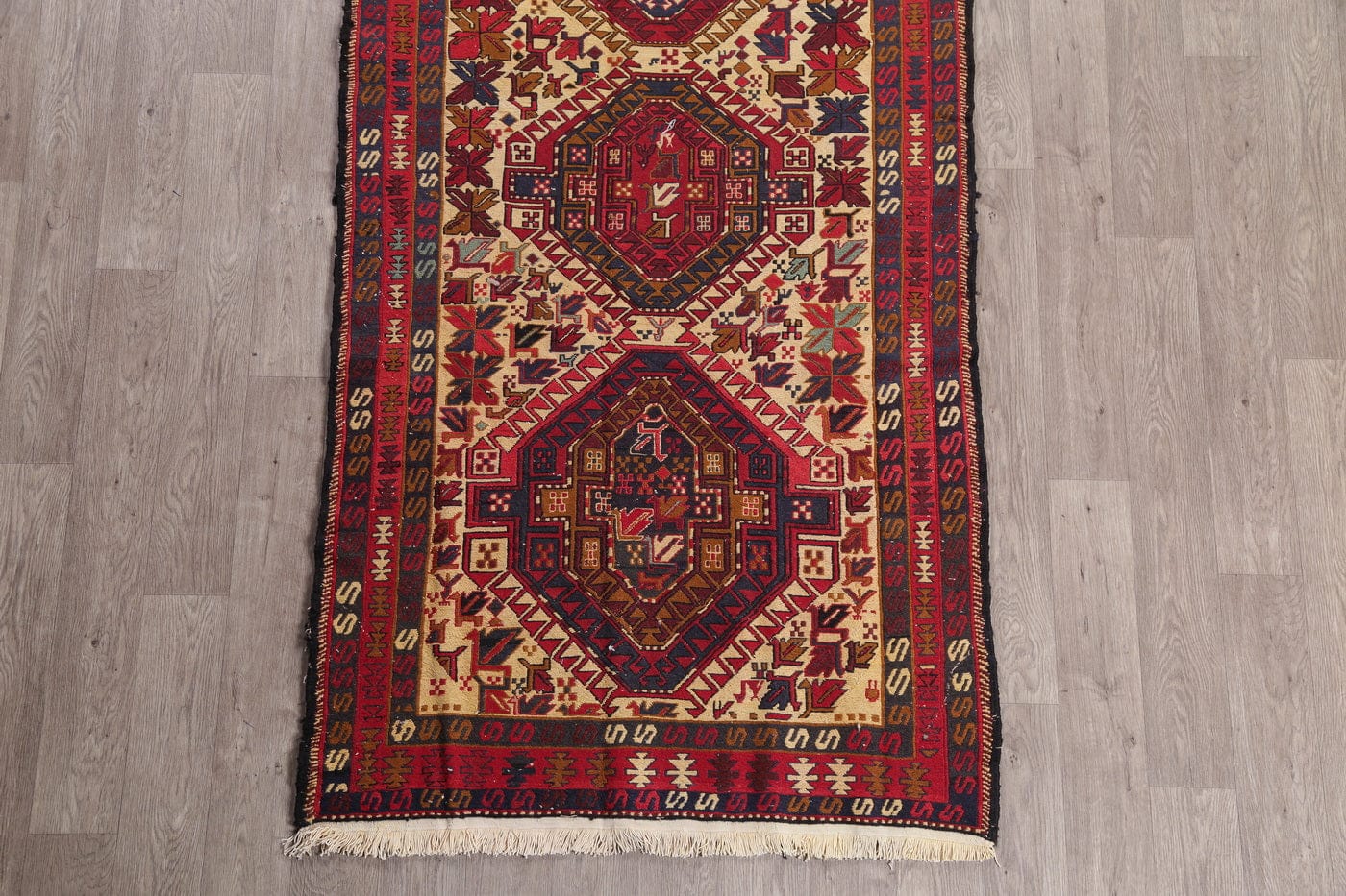 Hand-Woven Geometric Kilim Shiraz Persian Runner Rug Wool 4x9