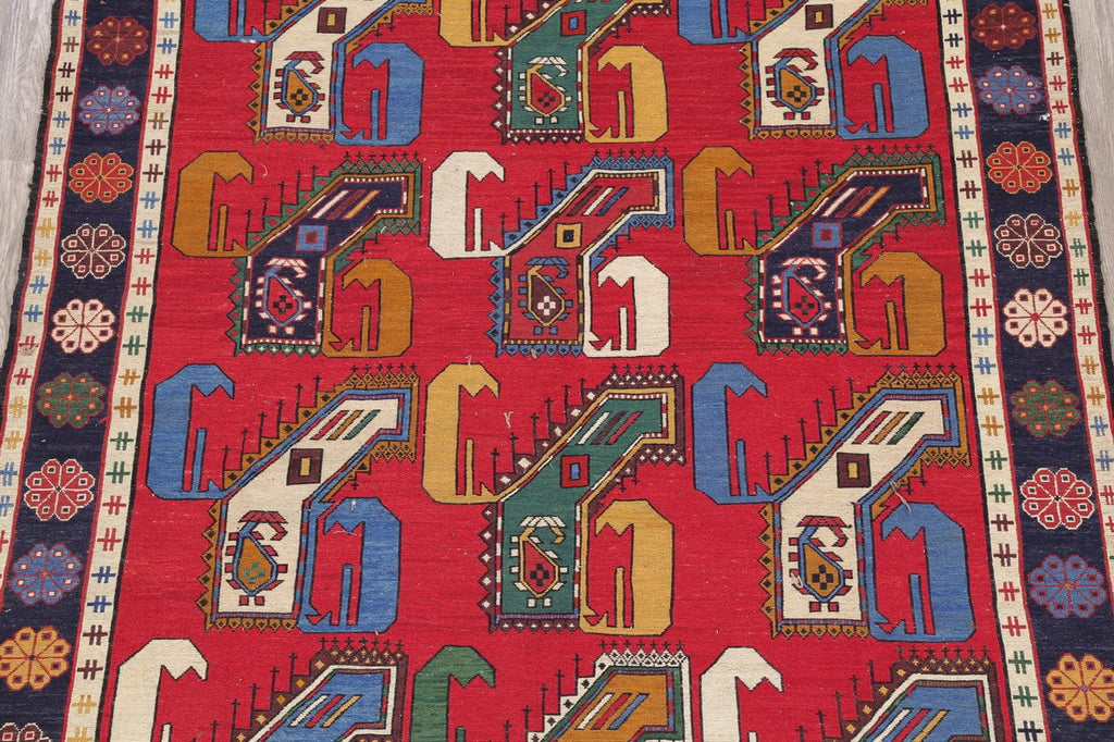Hand-Woven Red Geometric Kilim Shiraz Persian Area Rug Wool 7x10