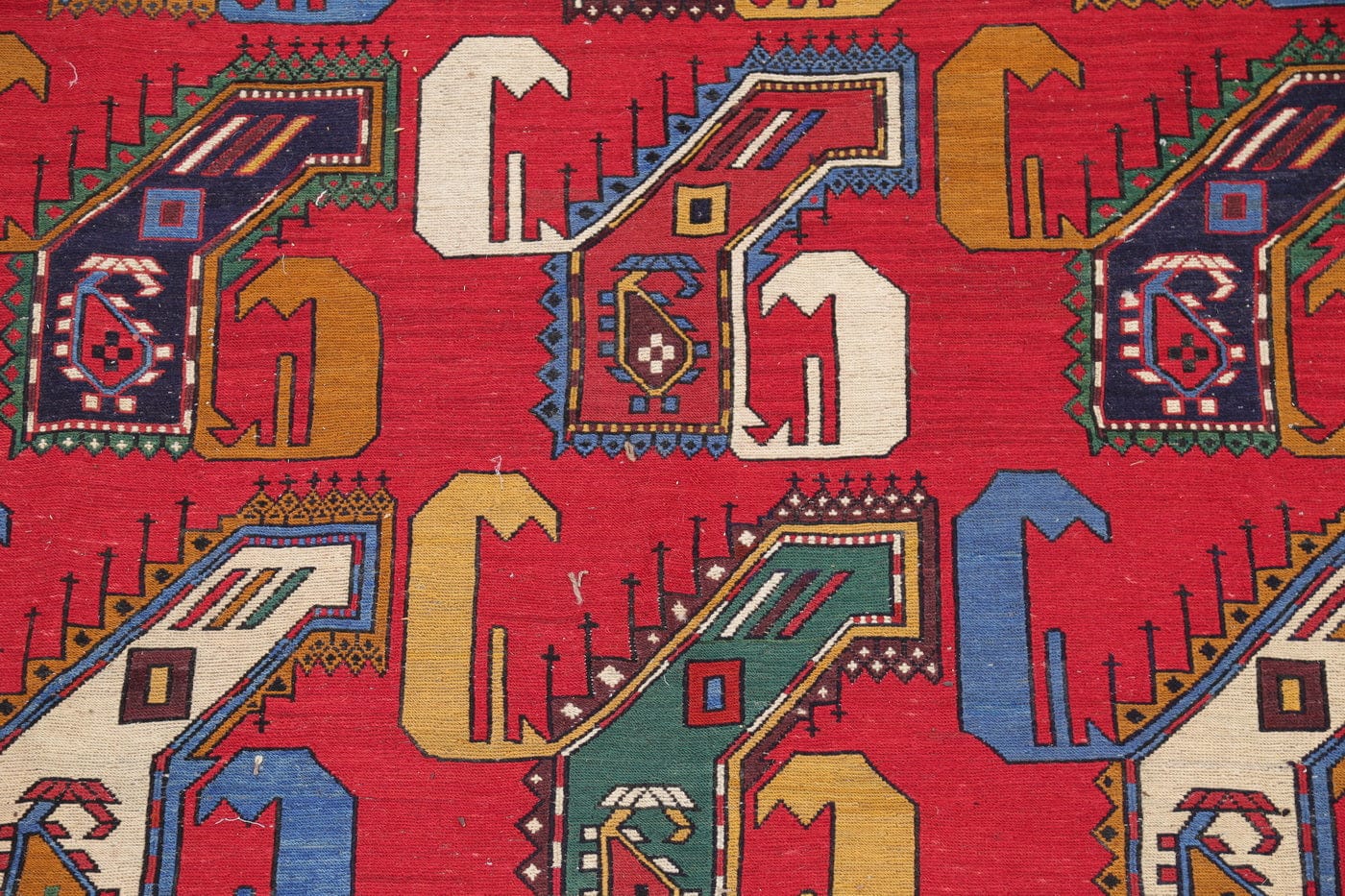 Hand-Woven Red Geometric Kilim Shiraz Persian Area Rug Wool 7x10