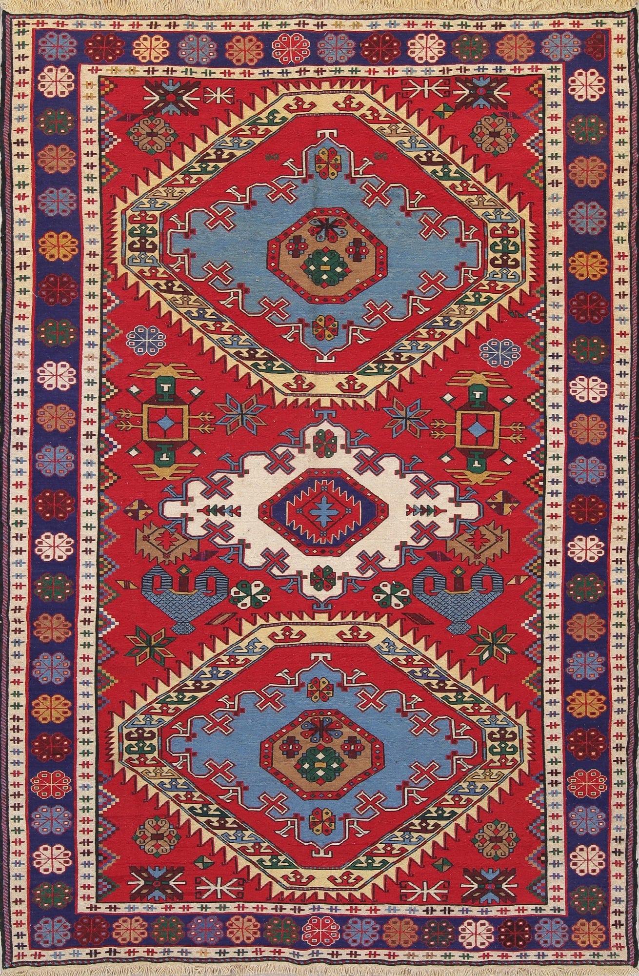 Hand-Woven Red Geometric Kilim Shiraz Persian Area Rug Wool 6x10