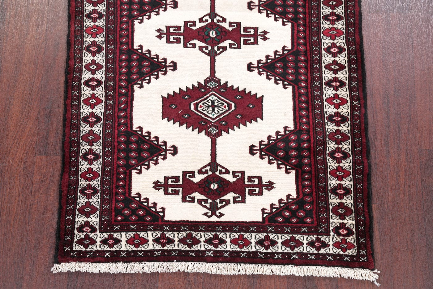 Hand-Knotted Ivory Geometric Bokhara Oriental Wool Rug 3x5