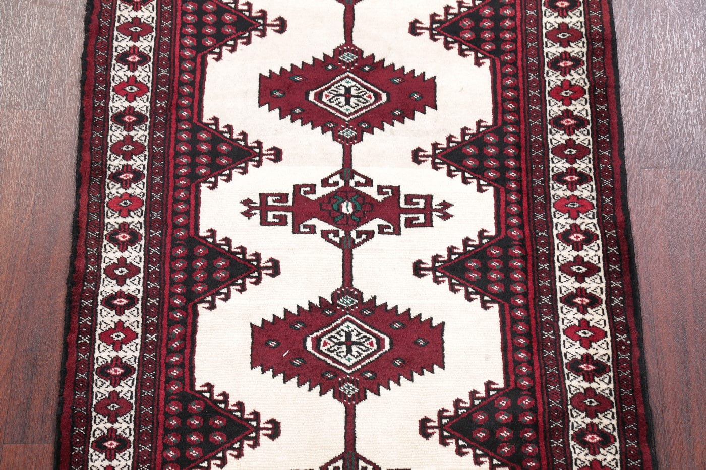 Hand-Knotted Ivory Geometric Bokhara Oriental Wool Rug 3x5